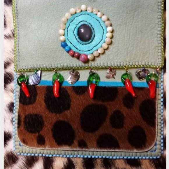 Moonstone Chili Deerskin Leather Purse Bag Pouch Wallet Cowhide Beaded jewelry - Picture 3 of 5